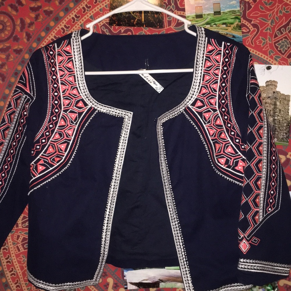 Embroidered navy jacket small